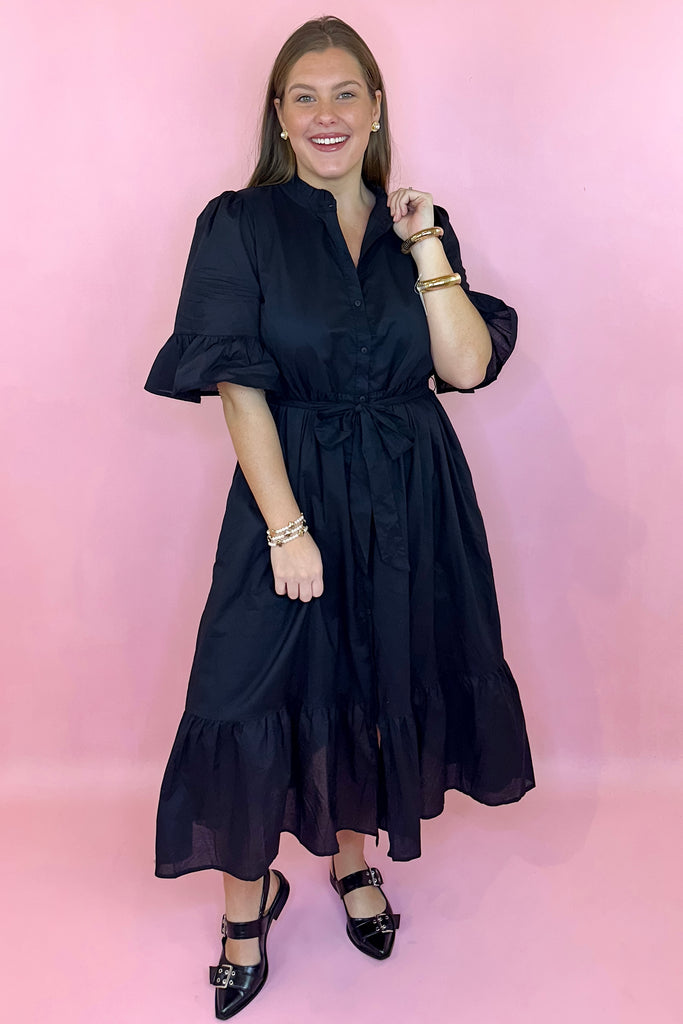 Black button down Midi Dress cotton