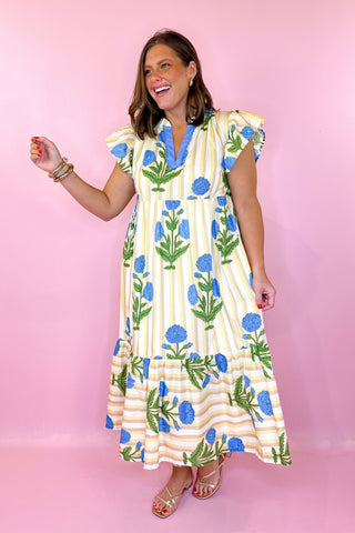 Mixed Emotions Floral Stripe Midi Dress
