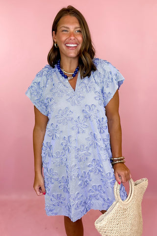 navy and white stripe floral mini dress