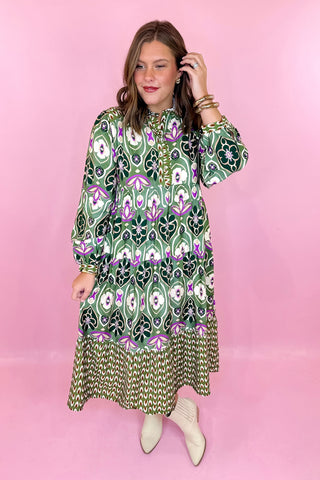 green Floral Midi Dress