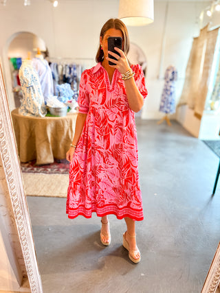 Floral Midi Dress Red