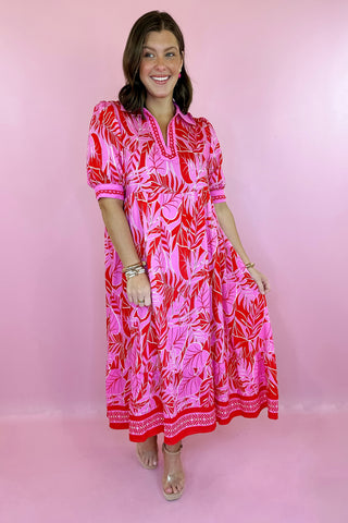 Floral Midi Dress Red