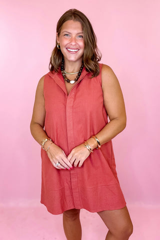 Sleeveless Mini Dress - Rust