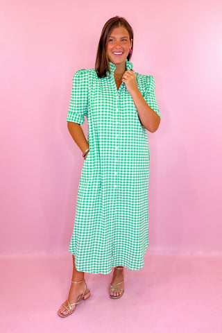 Nina Gingham Midi Dress Green Apple