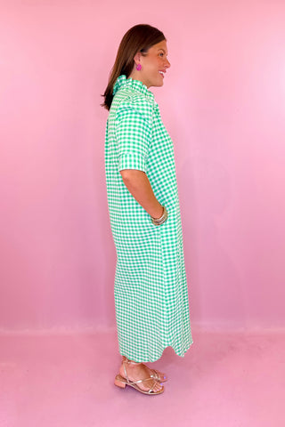 Nina Gingham Midi Dress Green Apple