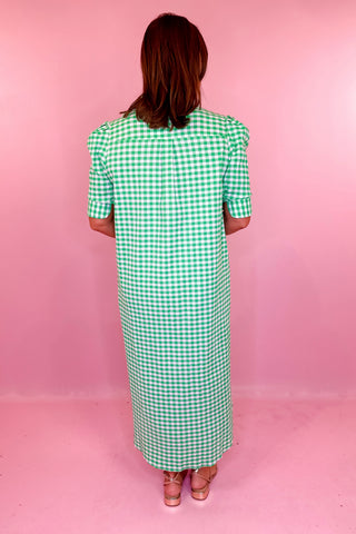 Nina Gingham Midi Dress Green Apple