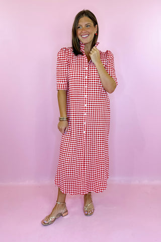Nina Gingham Midi Dress Red