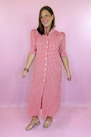 Nina Gingham Midi Dress Red