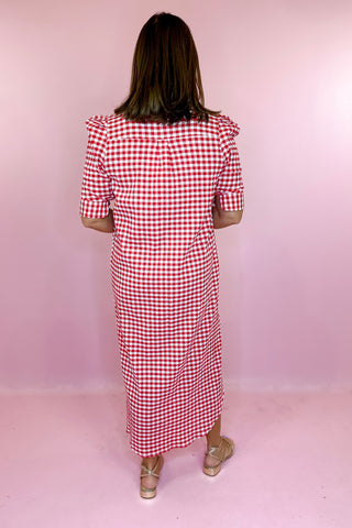 Nina Gingham Midi Dress Red