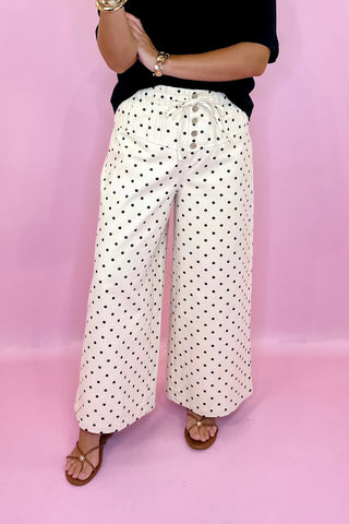 Oatmeal Always In The Moment Polka Dot Wide Leg Pants Oatmeal