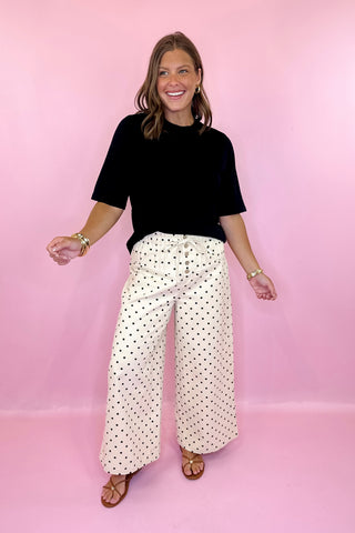 Oatmeal Always In The Moment Polka Dot Wide Leg Pants Oatmeal