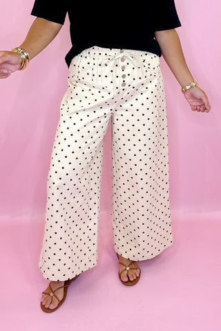 Oatmeal Always In The Moment Polka Dot Wide Leg Pants Oatmeal