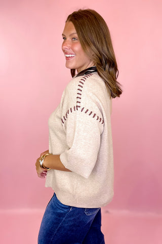 Oatmeal The Perfect Introduction Short Sleeve Sweater Top Oatmeal