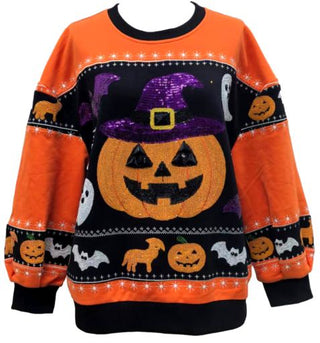Queen Of Sparkles: Stripe Colorblock Pumpkin Icon Sweatshirt