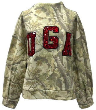 Queen Of Sparkles: Licensed UGA Mockneck Camo Sweatshirt