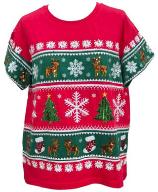 Queen Of Sparkles: Red & Green Striped Snowflake Christmas Icon Tee