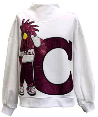 Queen Of Sparkles: Licensed USC Mascot Leaning On Letter Sweatshirt