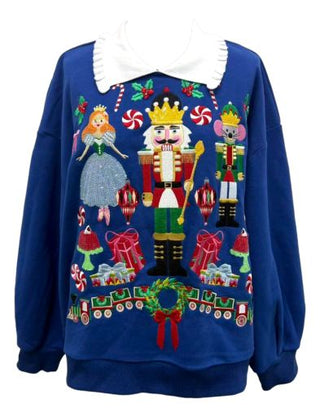 Queen Of Sparkles: Navy Collared Nutcracker Icon Sweatshirt