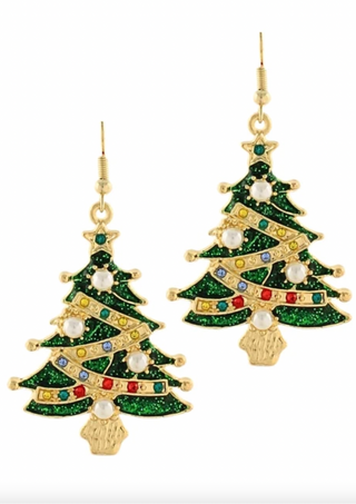 Christmas Tree Pearl Drop Earrings