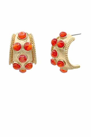 Antique Cat Eye Stone Bold Hoops - Red