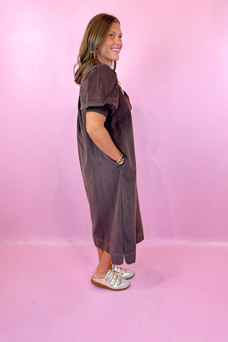 On Your Side Corduroy Midi Dress Brown