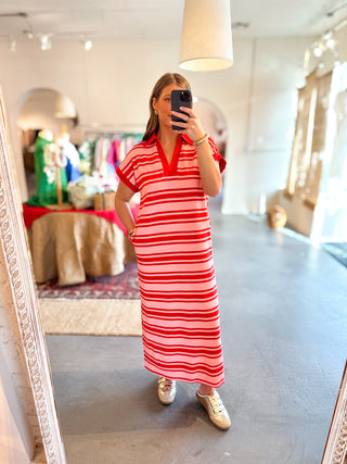 Striped Midi Dress Pink