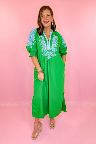 Embroidered Midi Dress Green