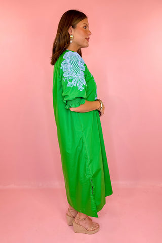 Embroidered Midi Dress Green