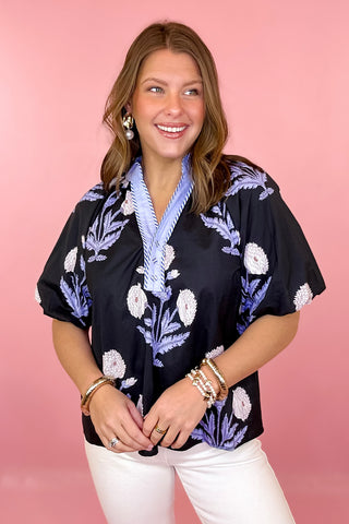 Floral Top Black/Blue