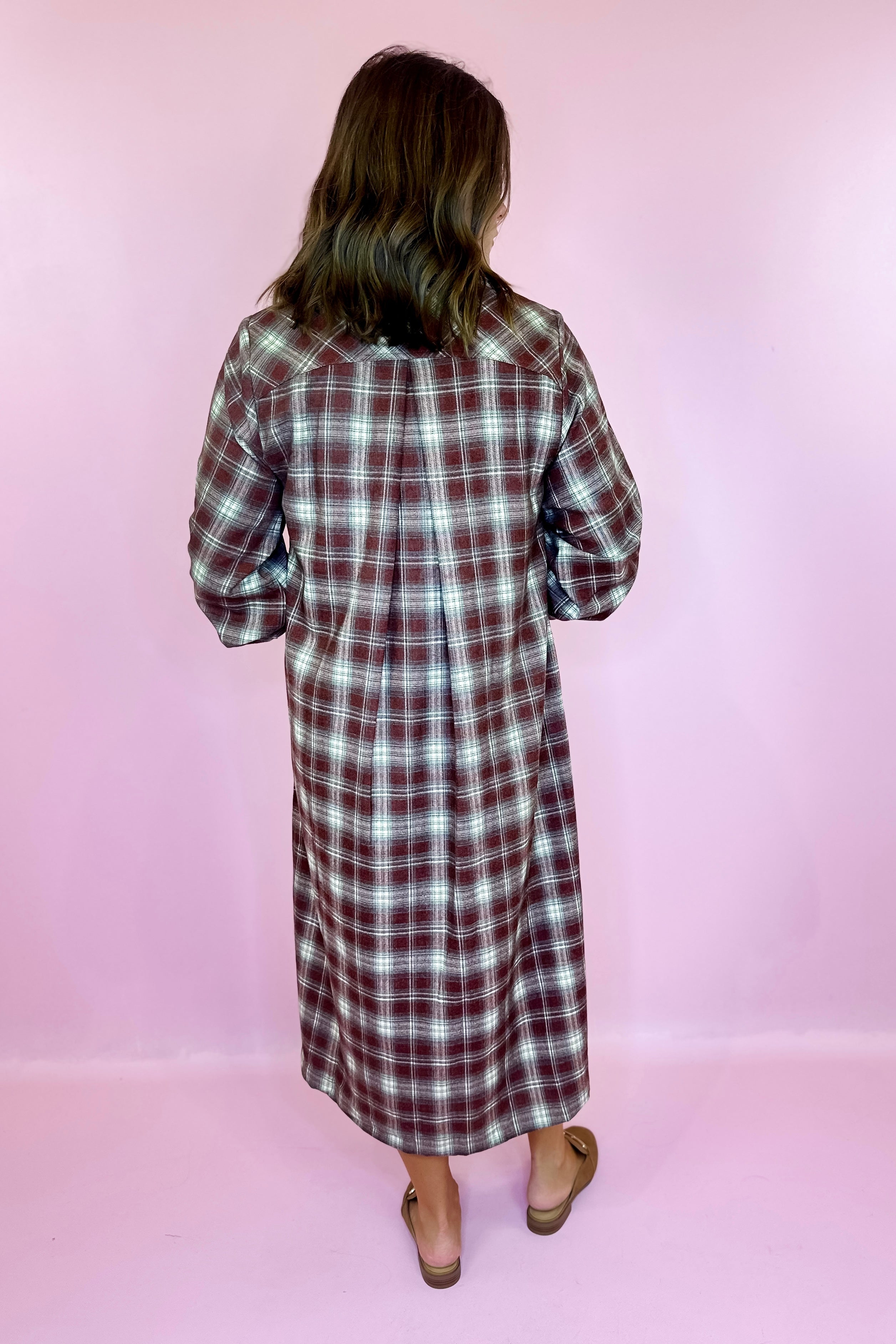 One Less Thing Plaid Flannel Midi Dress