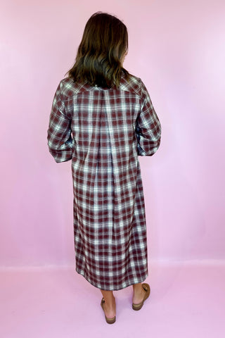 One Less Thing Plaid Flannel Midi Dress Rust