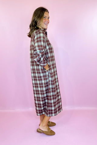 One Less Thing Plaid Flannel Midi Dress Rust