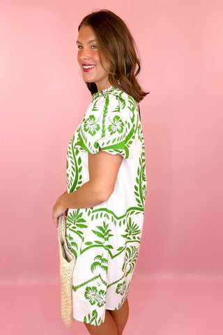 Palm Royal Floral Mini Dress Green