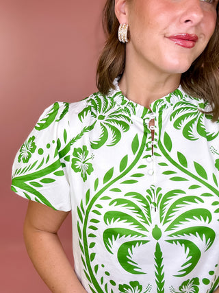 Palm Royal Floral Mini Dress Green