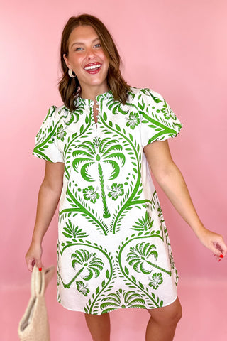 Palm Royal Floral Mini Dress Green