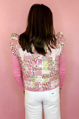 pink floral patchwork quilted vest