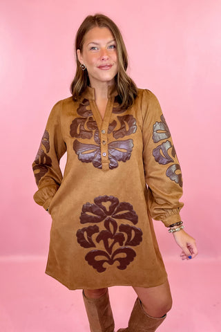 Embroidered Mini Dress Camel