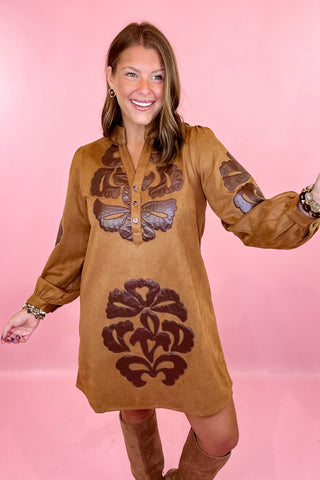 Embroidered Mini Dress Camel
