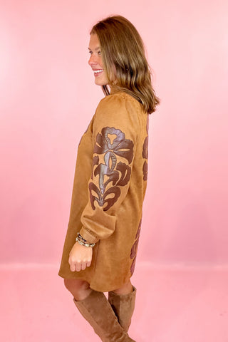 Embroidered Mini Dress Camel