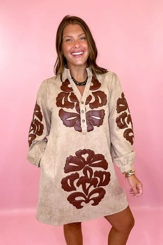 Pattern Of Thought Embroidered Mini Dress Taupe