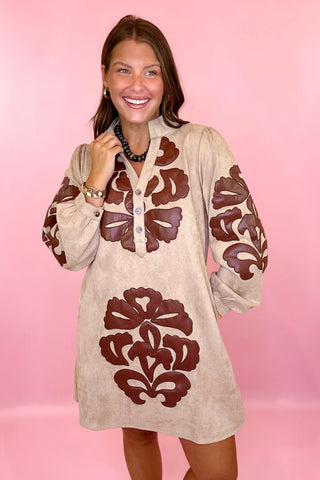 Pattern Of Thought Embroidered Mini Dress Taupe
