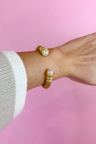 Pearl Accent Textured Cuff White