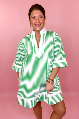 Green striped mini dress