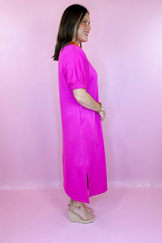Scuba Midi Dress Hot Pink