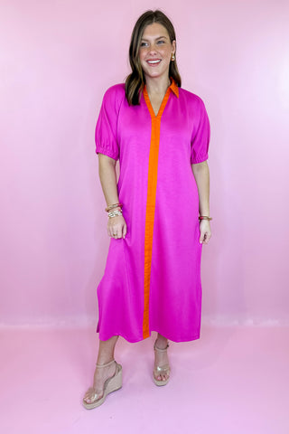 Scuba Midi Dress Hot Pink