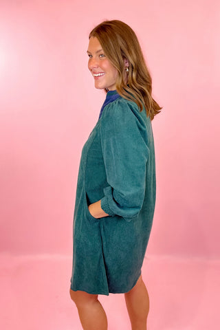 Corduroy Mini Dress Hunter Green