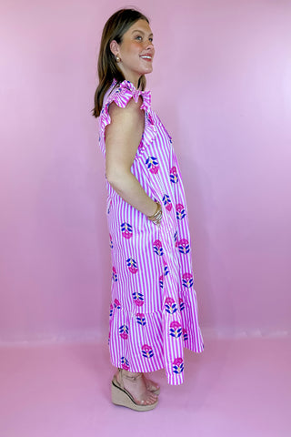 Petal Promises Floral Striped Midi Dress - Pink maddiebea Petal Promises Floral Striped Midi Dress - Pink maddiebea