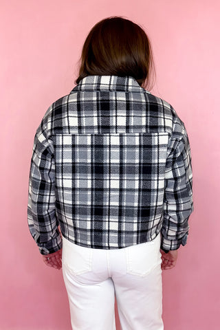 black plaid cropped jacket