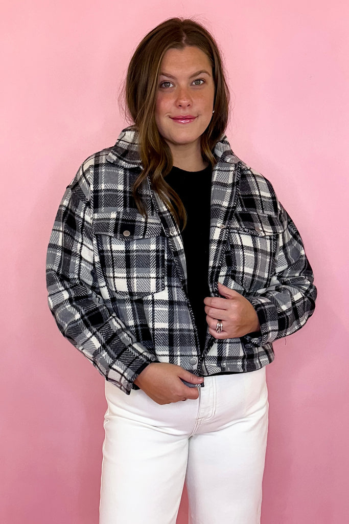 black plaid cropped jacket