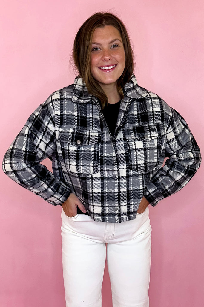 black plaid cropped jacket